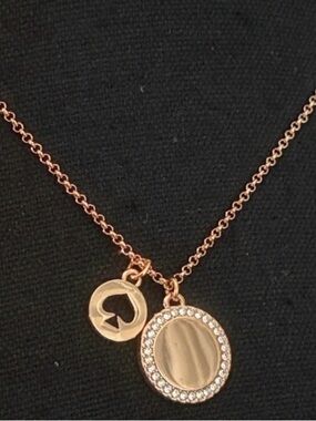 Kate Spade  Rose Gold Disc Necklace with Pavé Halo and Logo Tag